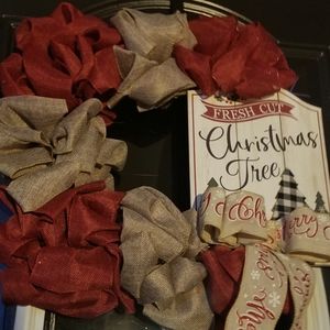 Square burlap Christmas wreath